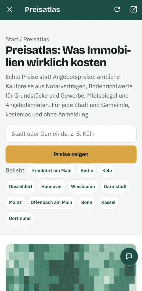 Preisatlas in der Heimziel-App