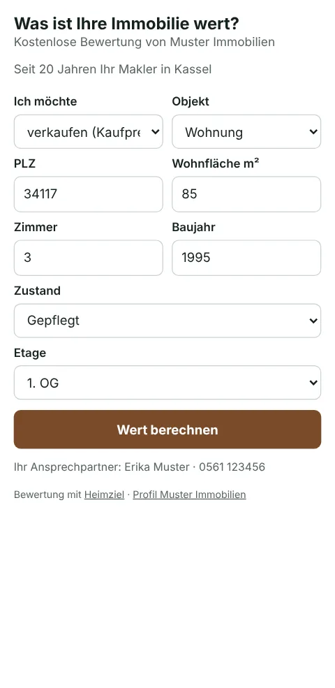 Bewertungs-Widget eines Maklers auf dem Handy