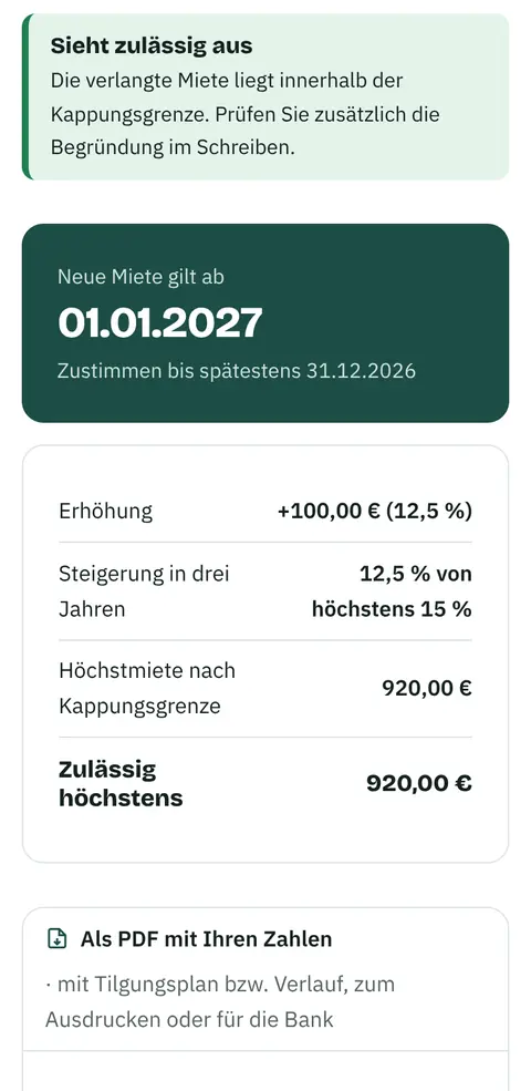 Mieterhöhung prüfen in der Heimziel-App