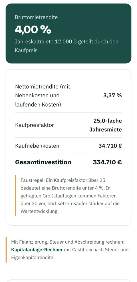 Mietrendite berechnen in der Heimziel-App